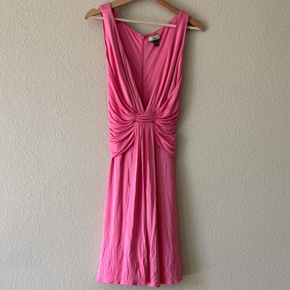 Issa London Ruched Jersey Dress Featuring Deep V Neckline, Gathered Waist